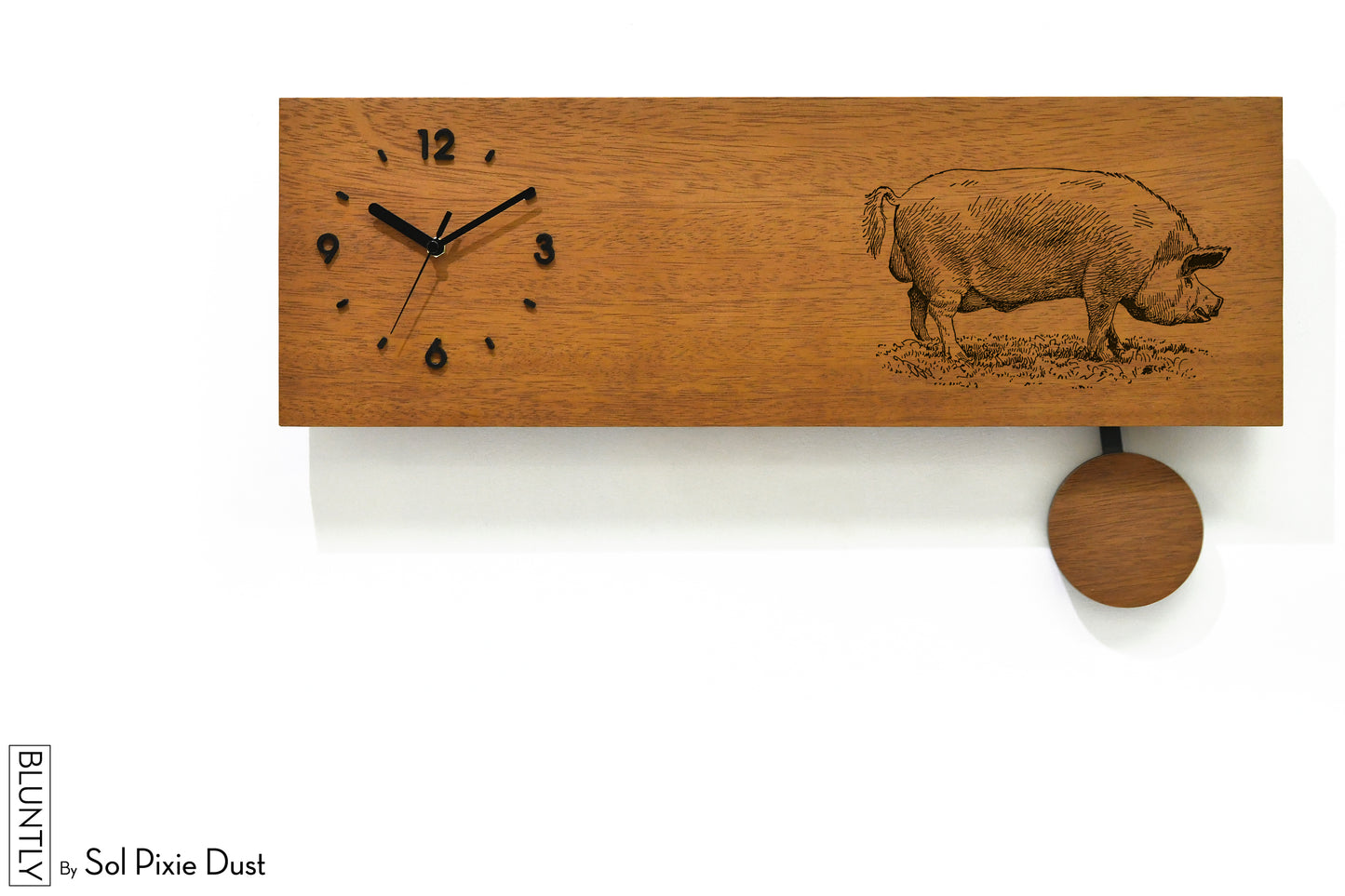 Bluntly Horizontal Modern Design Solid Iroko Wood Grandfather Pendulum Wall Clock / Table Clock