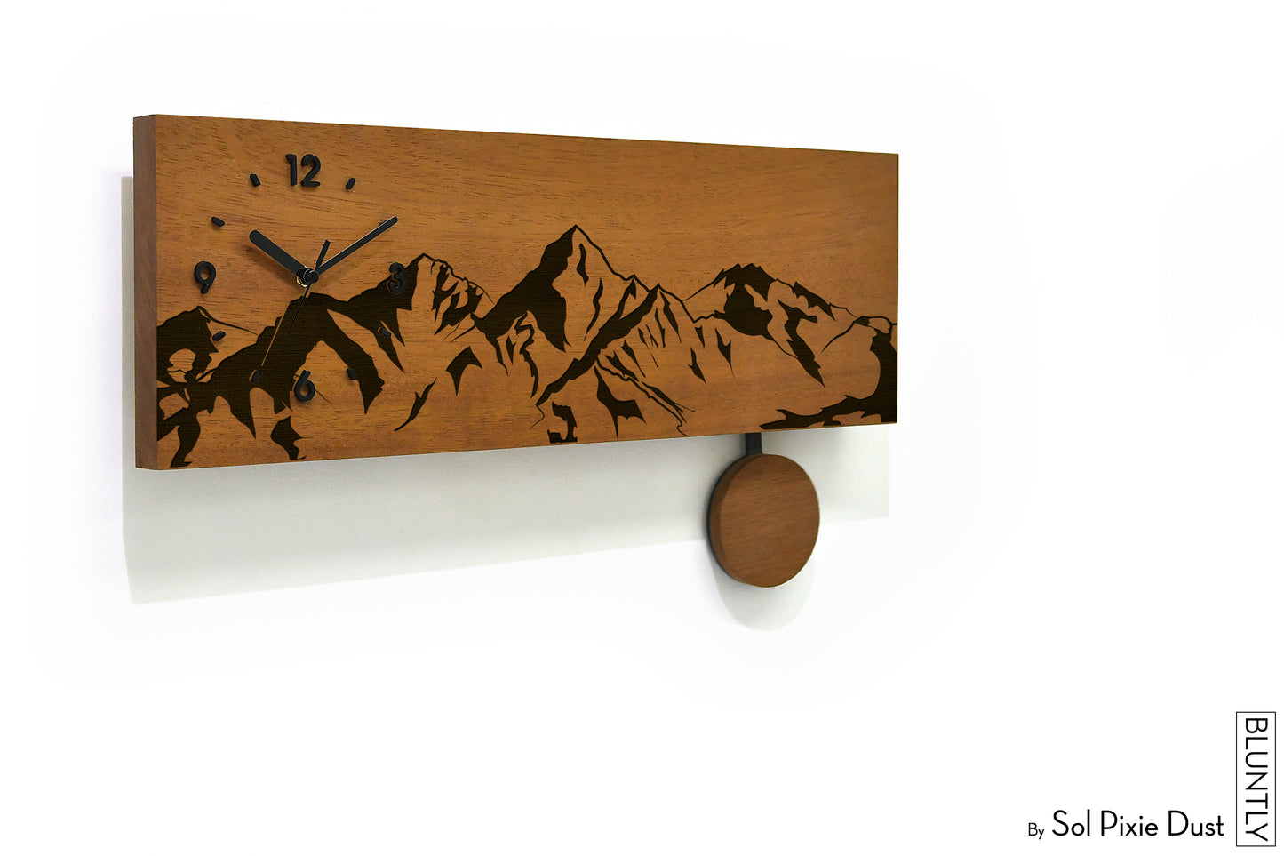 Bluntly Horizontal Modern Design Solid Iroko Wood Grandfather Pendulum Wall Clock / Table Clock