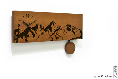 Bluntly Horizontal Modern Design Solid Iroko Wood Grandfather Pendulum Wall Clock / Table Clock