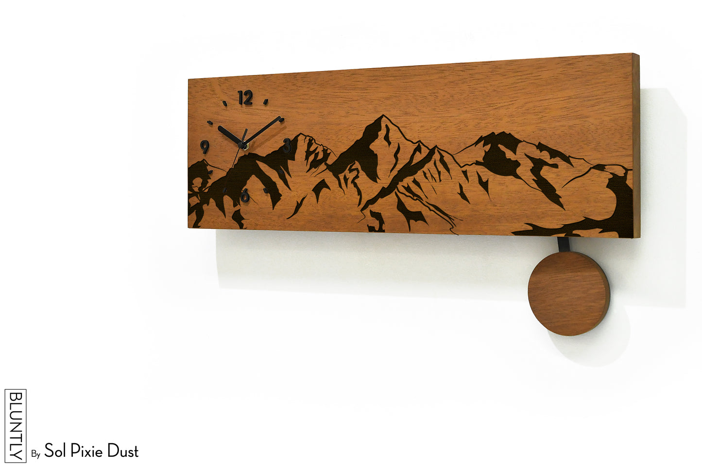 Bluntly Horizontal Modern Design Solid Iroko Wood Grandfather Pendulum Wall Clock / Table Clock