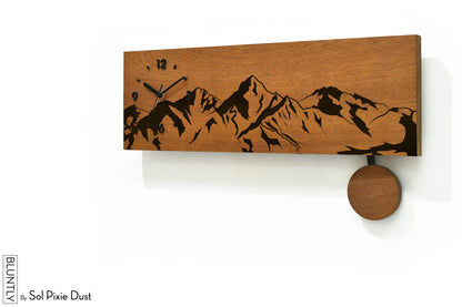 Bluntly Horizontal Modern Design Solid Iroko Wood Grandfather Pendulum Wall Clock / Table Clock