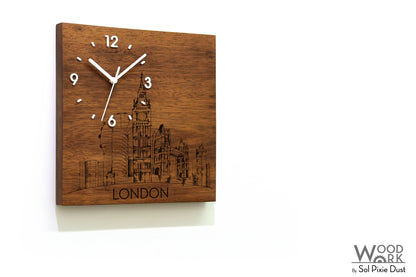 Skylines Cities Wooden Square Clocks