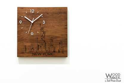 Skylines Cities Wooden Square Clocks