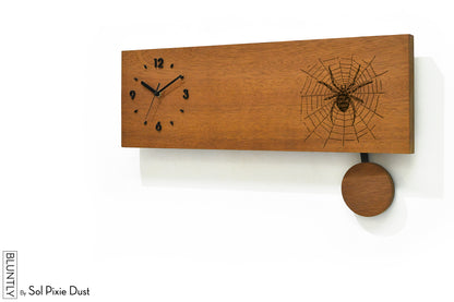 Bluntly Horizontal Modern Design Solid Iroko Wood Grandfather Pendulum Wall Clock / Table Clock