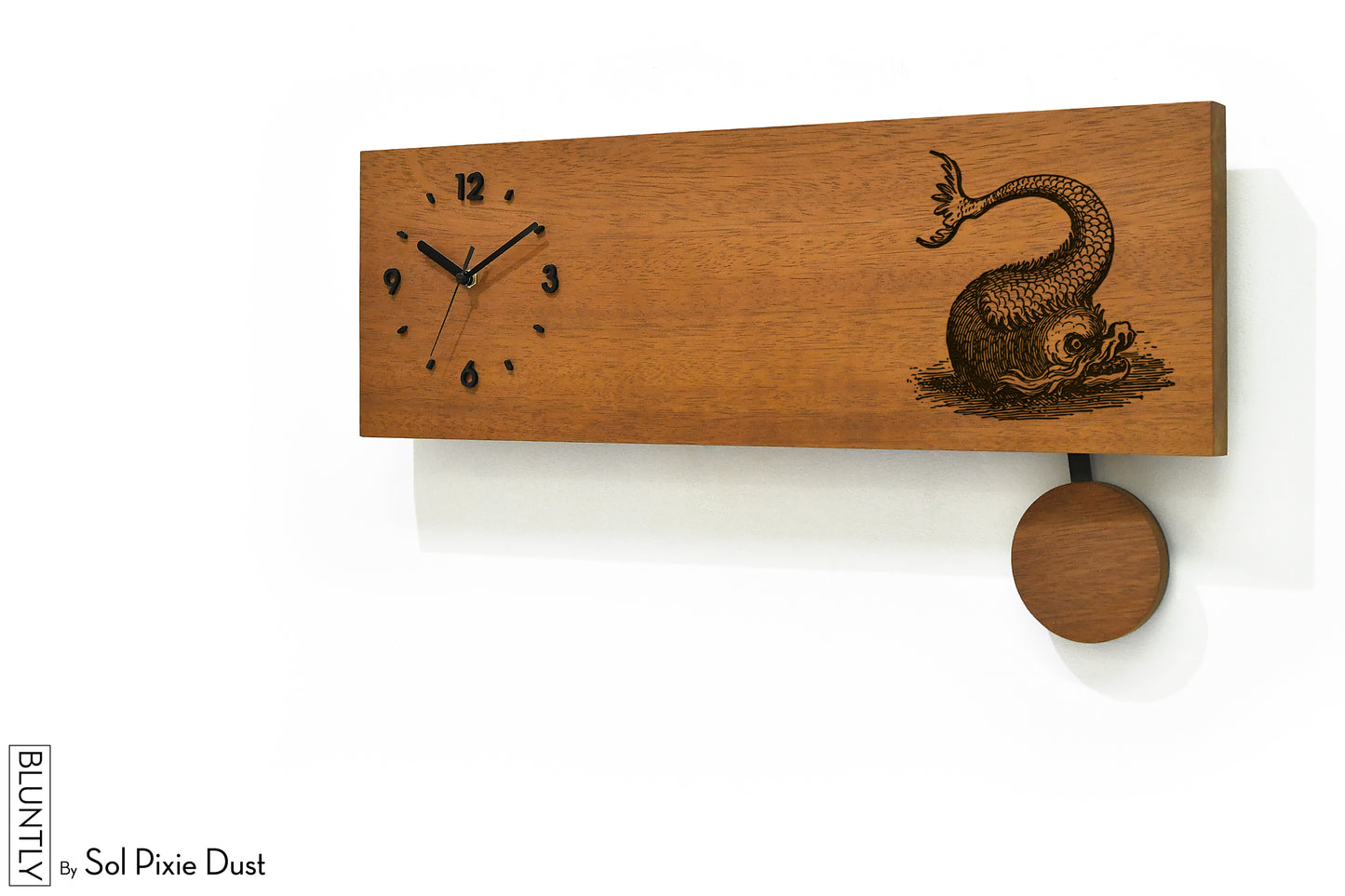 Bluntly Horizontal Modern Design Solid Iroko Wood Grandfather Pendulum Wall Clock / Table Clock