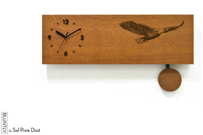Bluntly Horizontal Modern Design Solid Iroko Wood Grandfather Pendulum Wall Clock / Table Clock