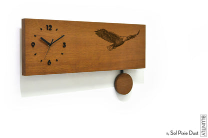 Bluntly Horizontal Modern Design Solid Iroko Wood Grandfather Pendulum Wall Clock / Table Clock