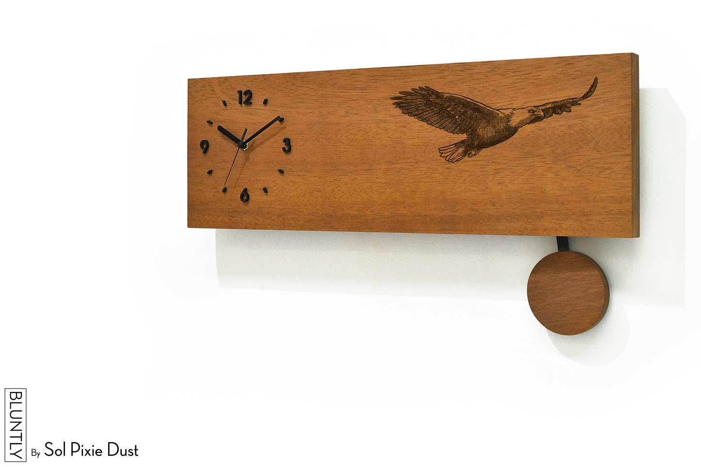 Bluntly Horizontal Modern Design Solid Iroko Wood Grandfather Pendulum Wall Clock / Table Clock