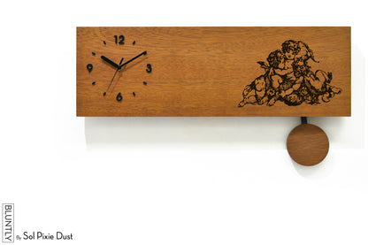 Bluntly Horizontal Modern Design Solid Iroko Wood Grandfather Pendulum Wall Clock / Table Clock