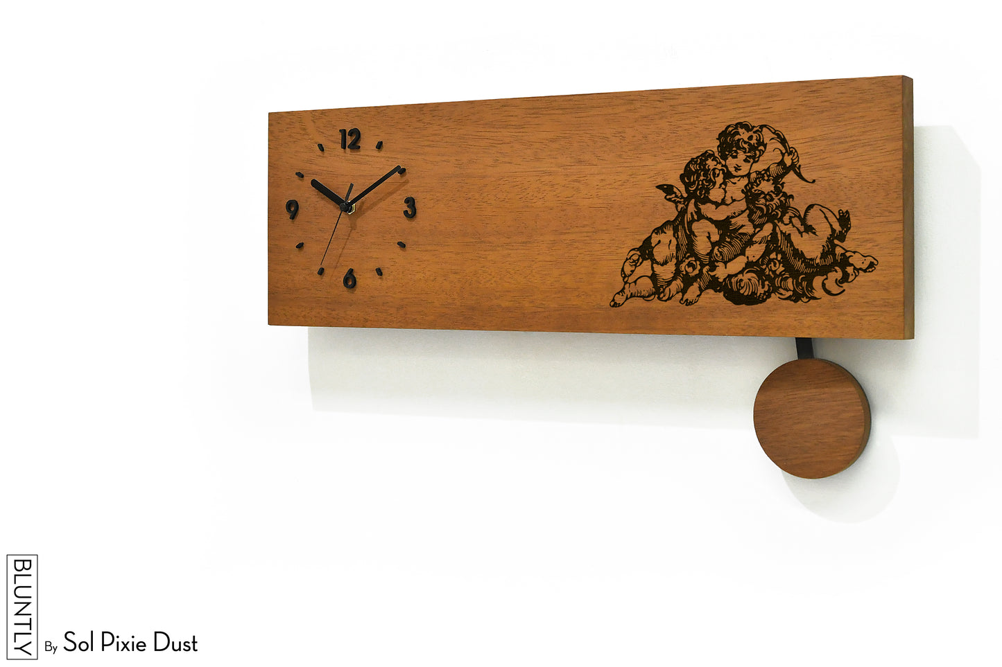 Bluntly Horizontal Modern Design Solid Iroko Wood Grandfather Pendulum Wall Clock / Table Clock