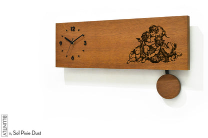 Bluntly Horizontal Modern Design Solid Iroko Wood Grandfather Pendulum Wall Clock / Table Clock
