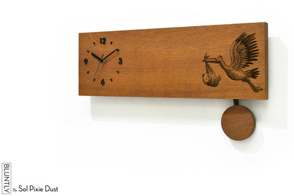 Bluntly Horizontal Modern Design Solid Iroko Wood Grandfather Pendulum Wall Clock / Table Clock