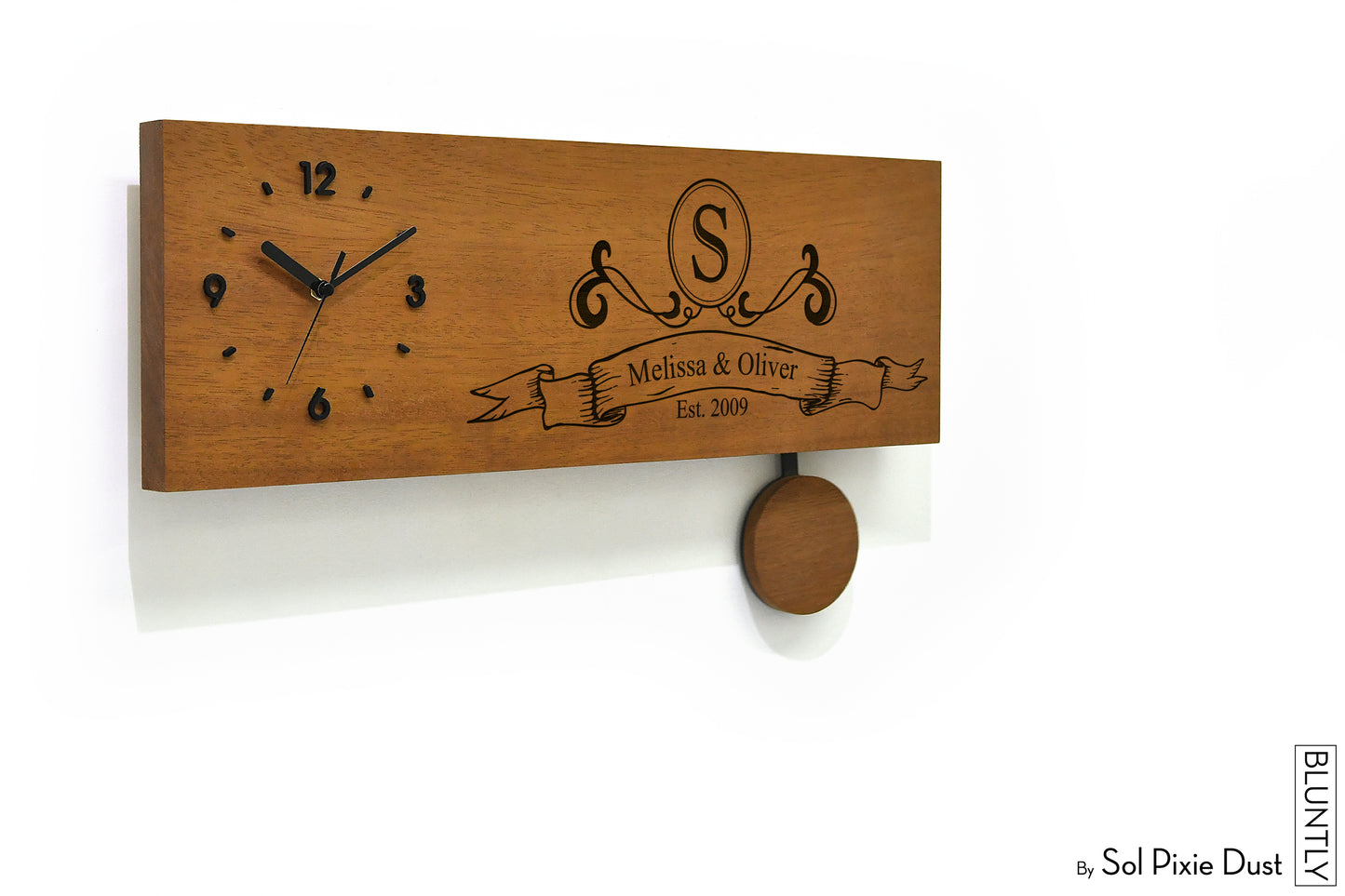 Bluntly Horizontal Modern Design Solid Iroko Wood Grandfather Pendulum Wall Clock / Table Clock