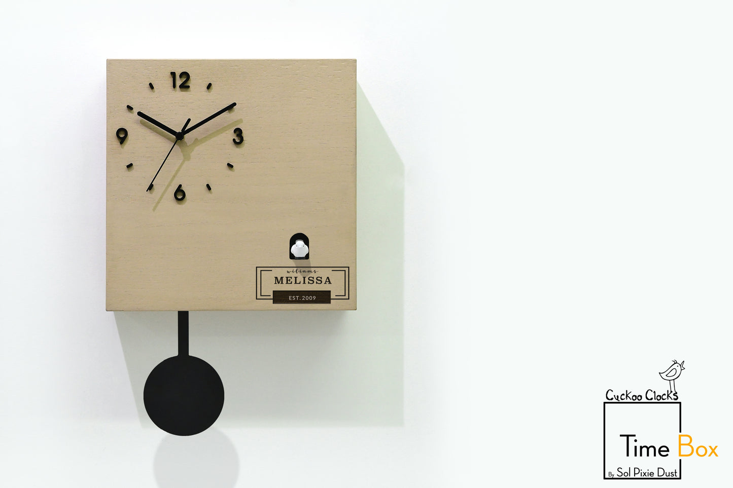 Time Box Modern Cuckoo Bird.  Cuckoo and Pendulum Wall Clock