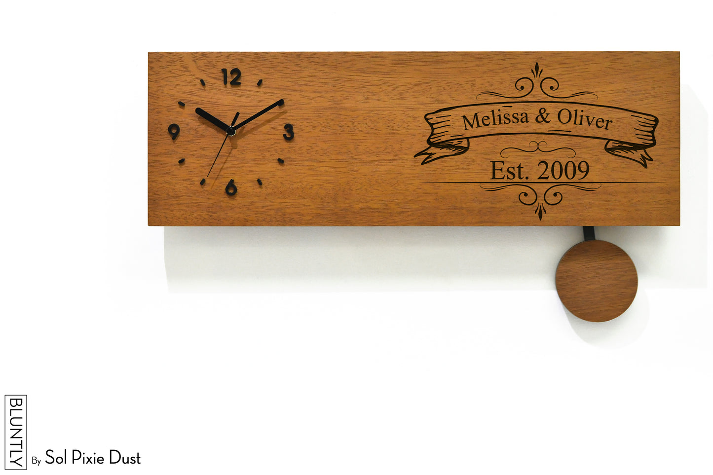 Bluntly Horizontal Modern Design Solid Iroko Wood Grandfather Pendulum Wall Clock / Table Clock