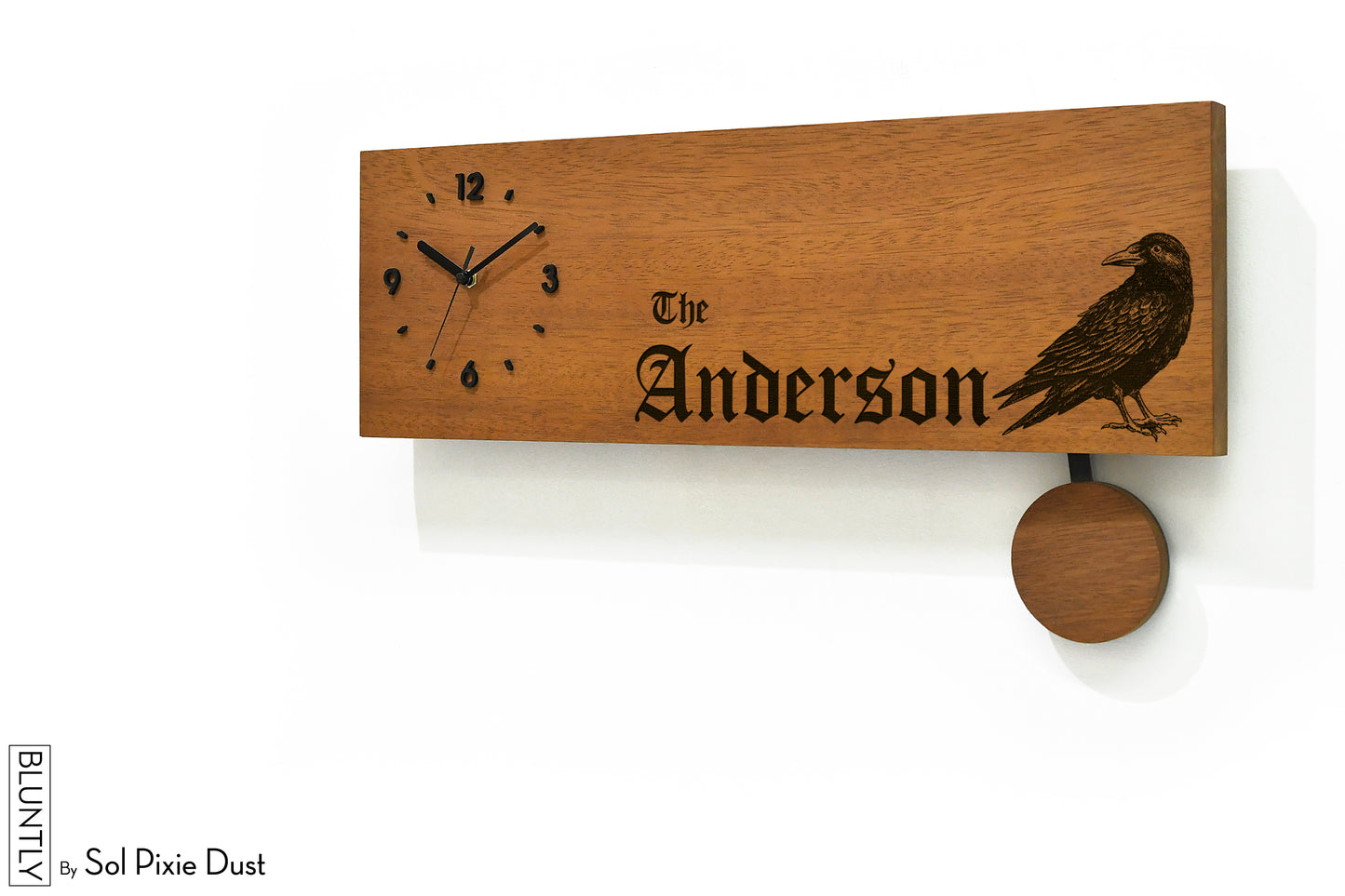 Bluntly Horizontal Modern Design Solid Iroko Wood Grandfather Pendulum Wall Clock / Table Clock