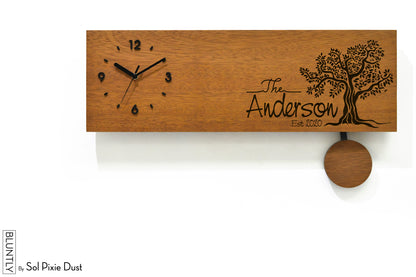 Bluntly Horizontal Modern Design Solid Iroko Wood Grandfather Pendulum Wall Clock / Table Clock