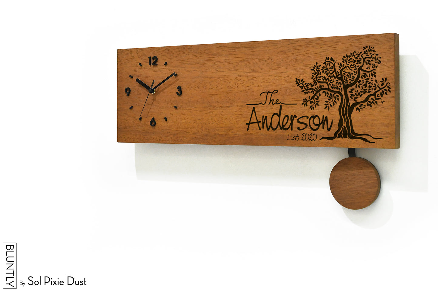 Bluntly Horizontal Modern Design Solid Iroko Wood Grandfather Pendulum Wall Clock / Table Clock