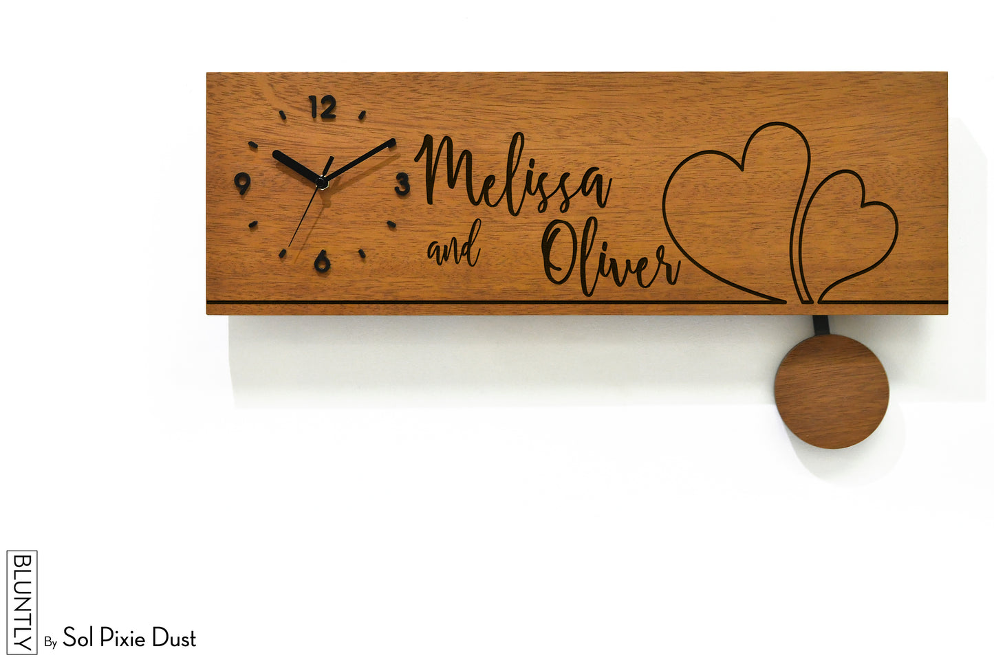 Bluntly Horizontal Modern Design Solid Iroko Wood Grandfather Pendulum Wall Clock / Table Clock