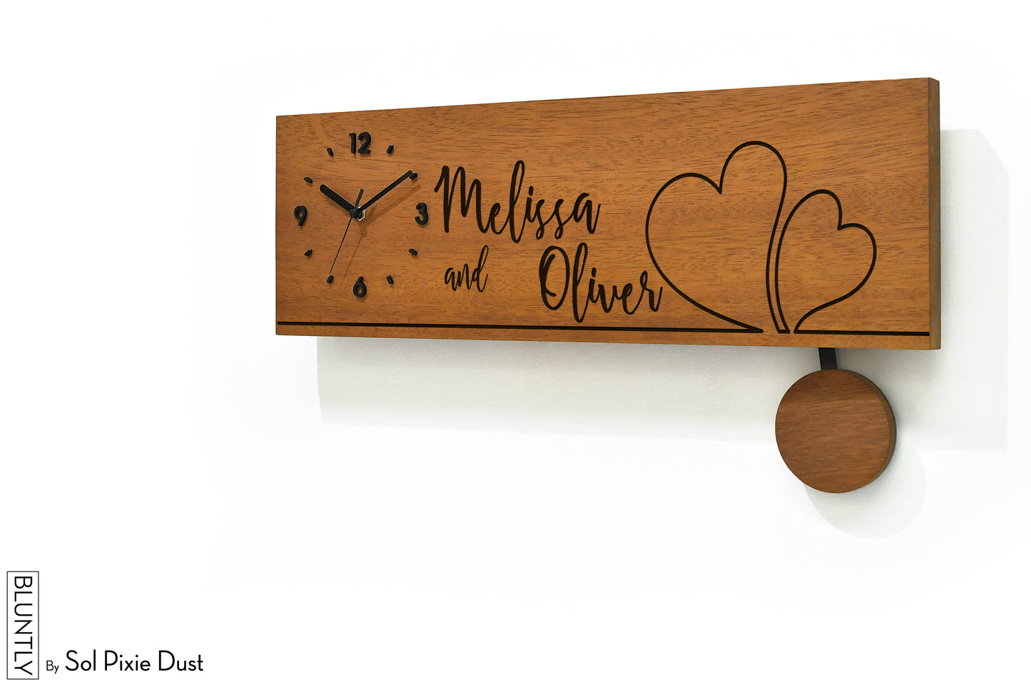 Bluntly Horizontal Modern Design Solid Iroko Wood Grandfather Pendulum Wall Clock / Table Clock