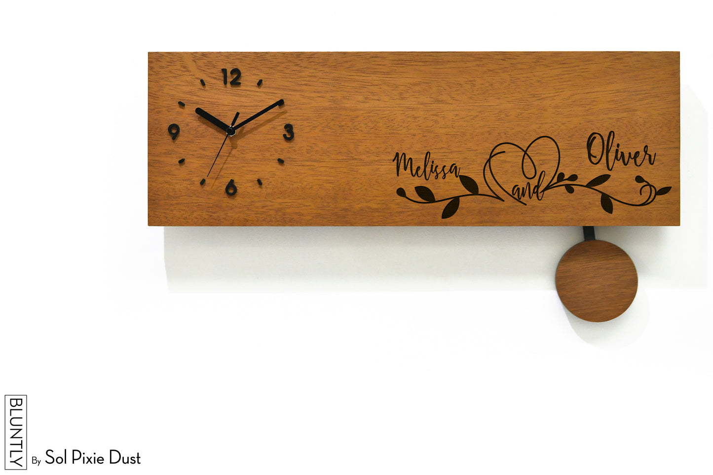 Bluntly Horizontal Modern Design Solid Iroko Wood Grandfather Pendulum Wall Clock / Table Clock