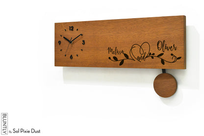 Bluntly Horizontal Modern Design Solid Iroko Wood Grandfather Pendulum Wall Clock / Table Clock