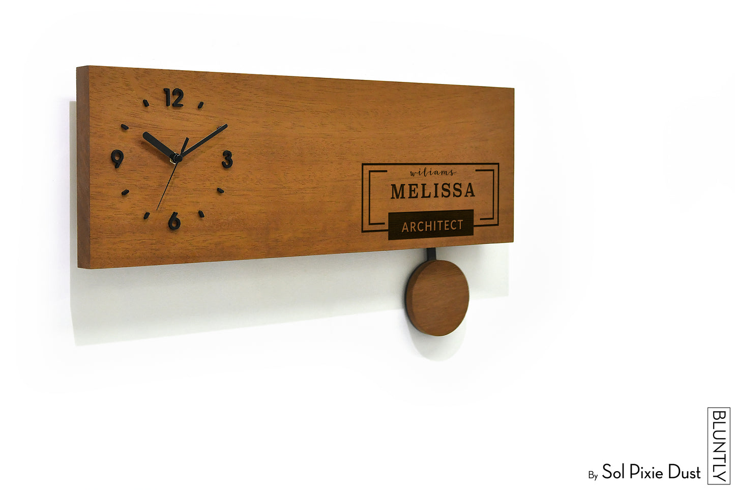 Bluntly Horizontal Modern Design Solid Iroko Wood Grandfather Pendulum Wall Clock / Table Clock