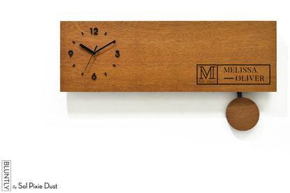 Bluntly Horizontal Modern Design Solid Iroko Wood Grandfather Pendulum Wall Clock / Table Clock