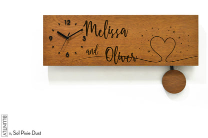 Bluntly Horizontal Modern Design Solid Iroko Wood Grandfather Pendulum Wall Clock / Table Clock