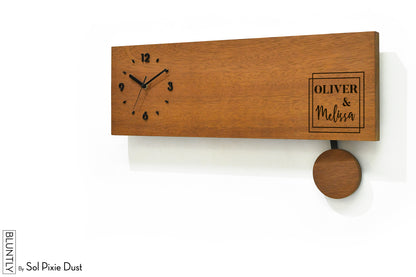 Bluntly Horizontal Modern Design Solid Iroko Wood Grandfather Pendulum Wall Clock / Table Clock