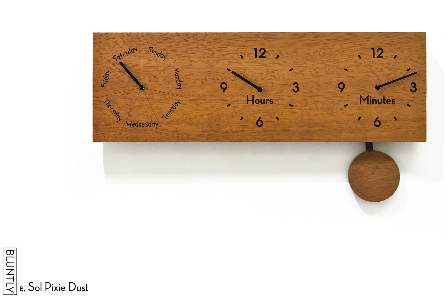 Day of The Week Clock Pendulum - Solid Wood - Day / Hours / Minutes Clock