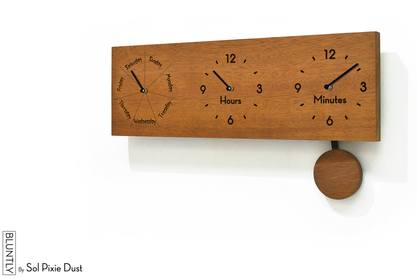 Day of The Week Clock Pendulum - Solid Wood - Day / Hours / Minutes Clock