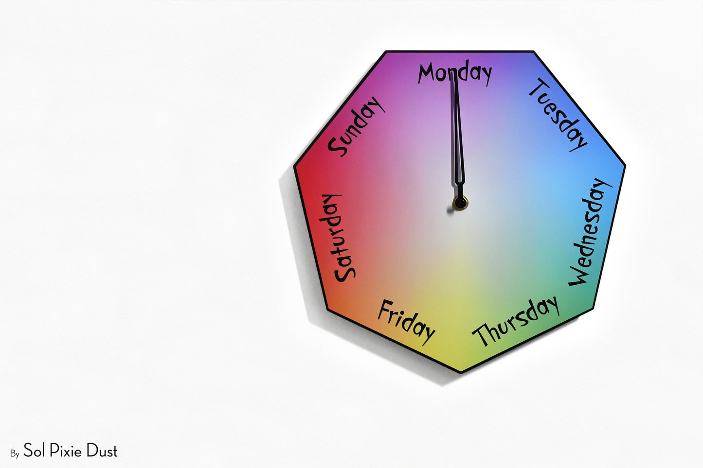 Day of The Week Clock - Rainbow - Heptagon Day Clock