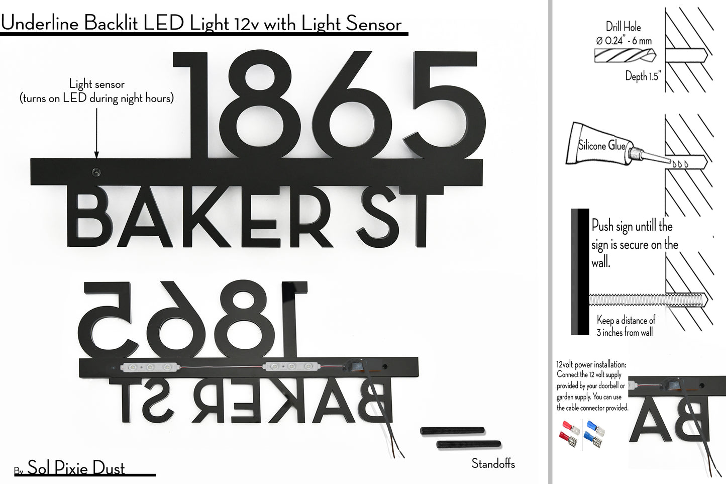 Underline House Numbers - LED Signs with Name / Address