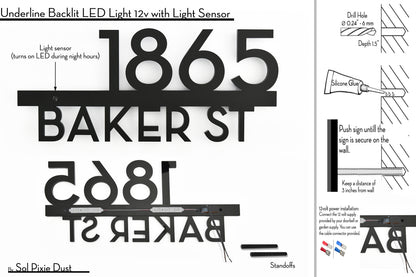 Underline House Numbers - LED Signs with Name / Address
