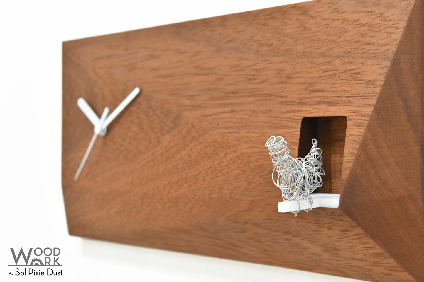 3D Wooden Clock with Fisherman and hand-knitted wire Heart or a Wire Bird