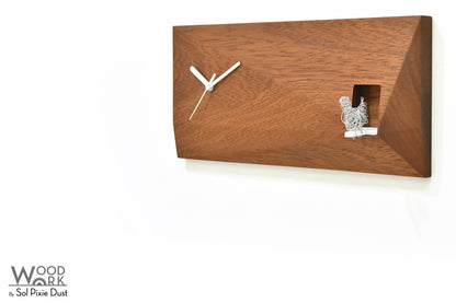 3D Wooden Clock with Fisherman and hand-knitted wire Heart or a Wire Bird