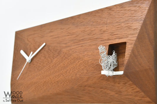 3D Wooden Clock with Fisherman and hand-knitted wire Heart or a Wire Bird