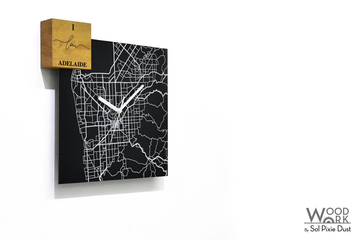 Modern Black Aluminum with Solid Iroko Wood Wall Clock