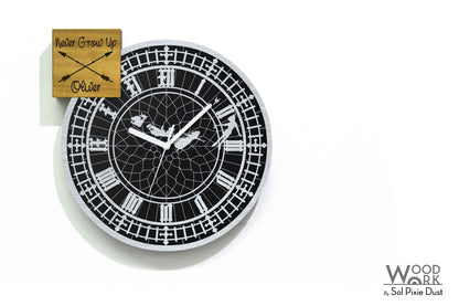 Modern Black Aluminum with Solid Iroko Wood Wall Clock