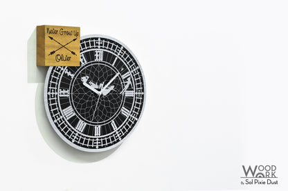 Modern Black Aluminum with Solid Iroko Wood Wall Clock