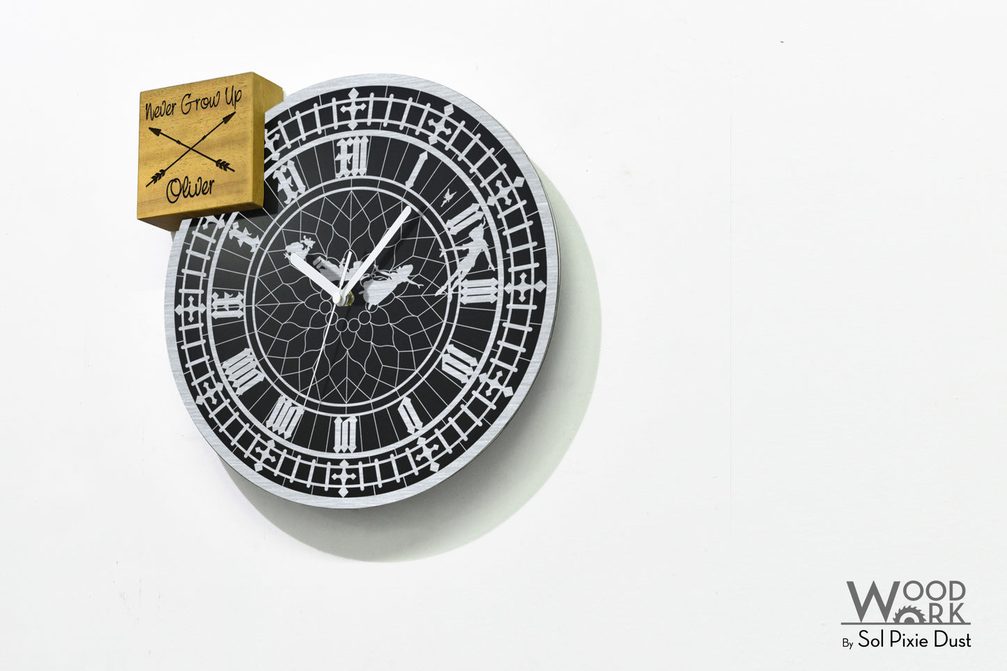 Modern Black Aluminum with Solid Iroko Wood Wall Clock