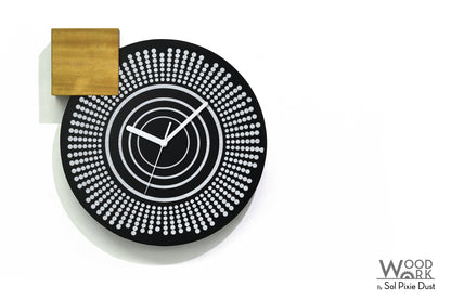 Modern Black Aluminum with Solid Iroko Wood Wall Clock