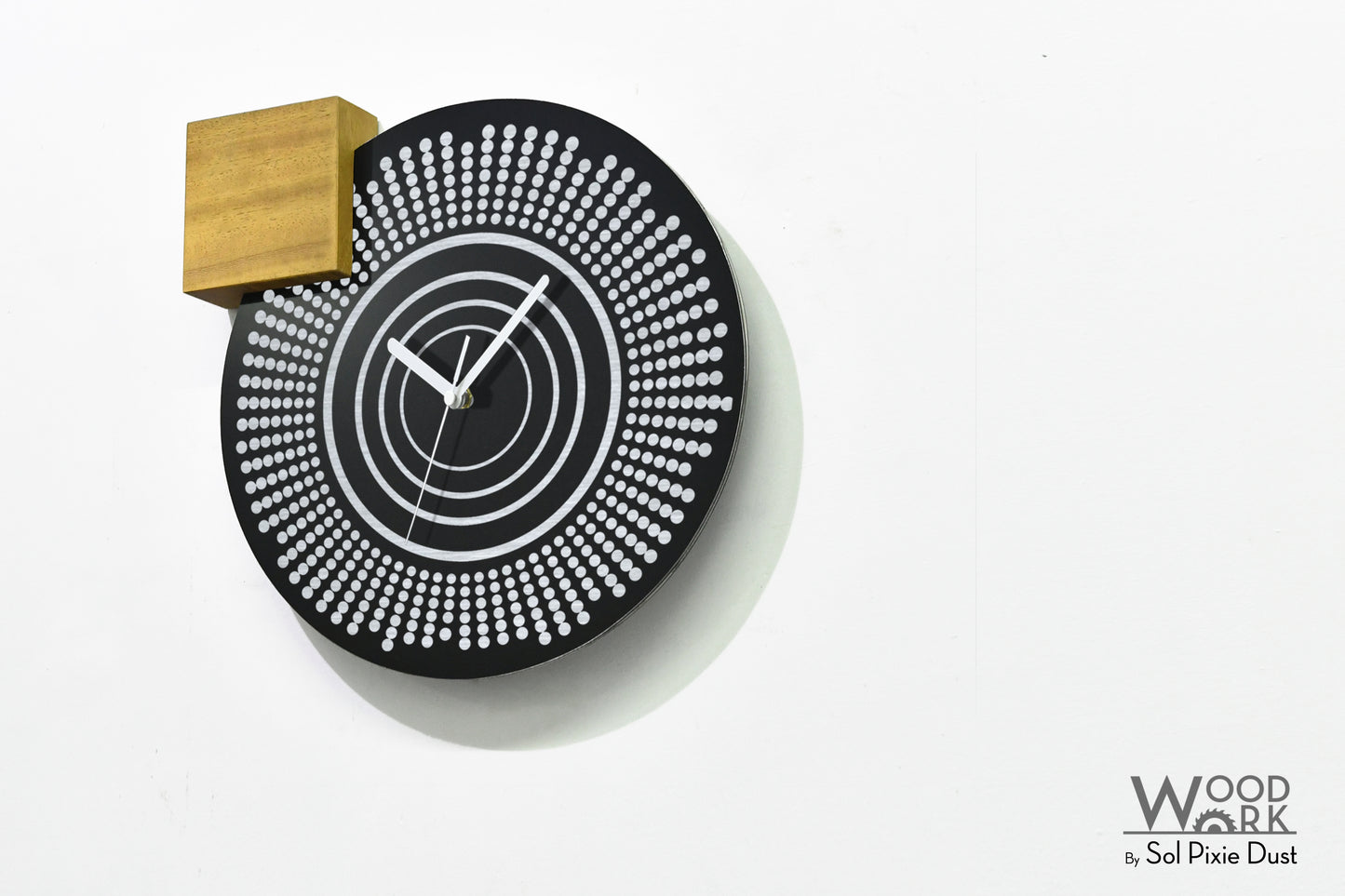 Modern Black Aluminum with Solid Iroko Wood Wall Clock