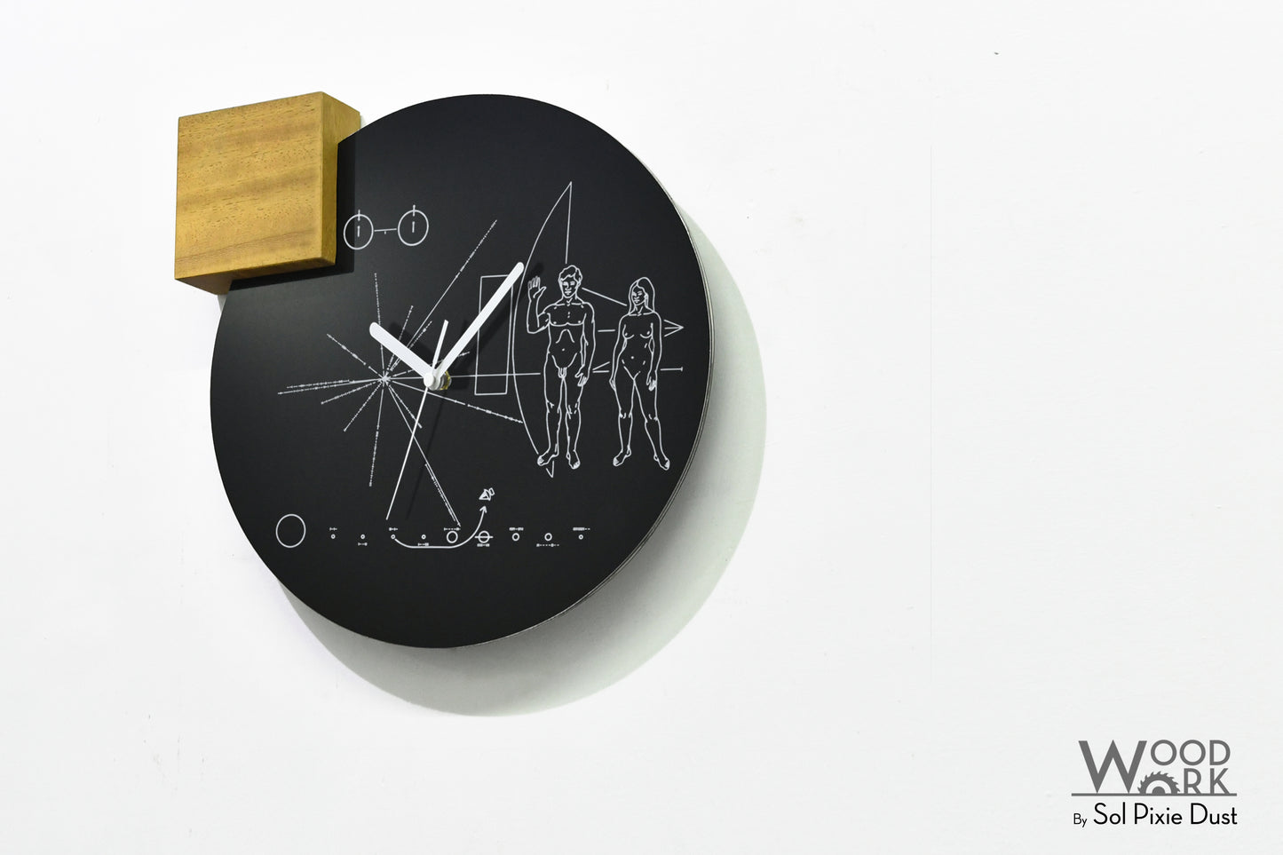 Modern Black Aluminum with Solid Iroko Wood Wall Clock