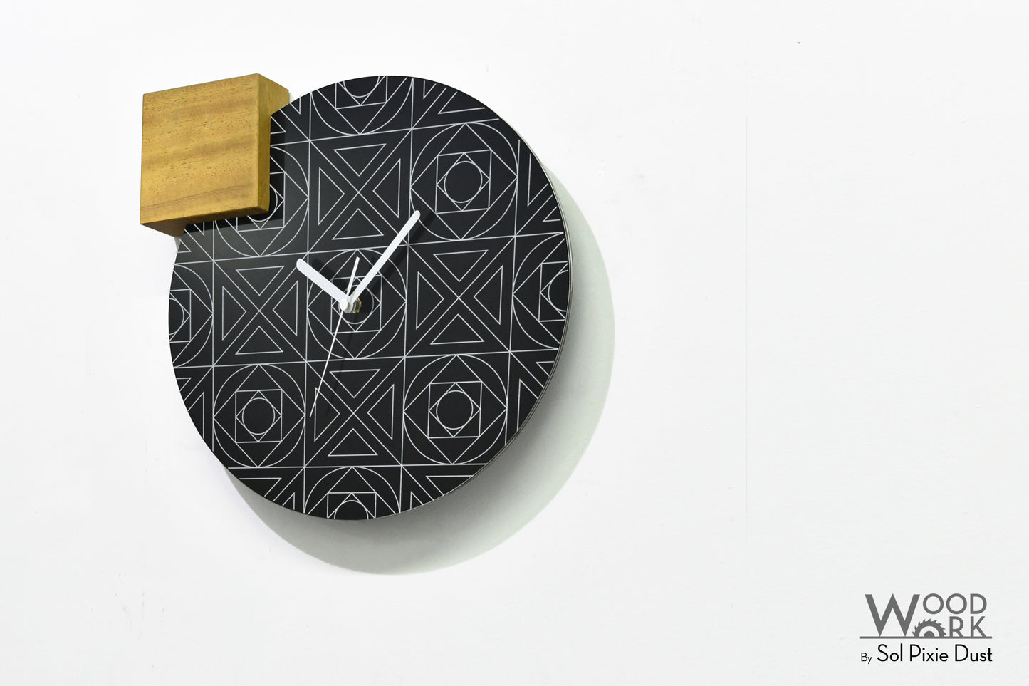 Modern Black Aluminum with Solid Iroko Wood Wall Clock