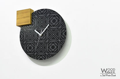 Modern Black Aluminum with Solid Iroko Wood Wall Clock