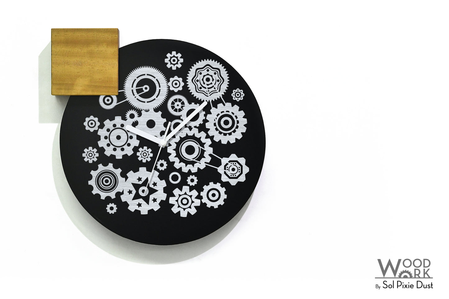 Modern Black Aluminum with Solid Iroko Wood Wall Clock