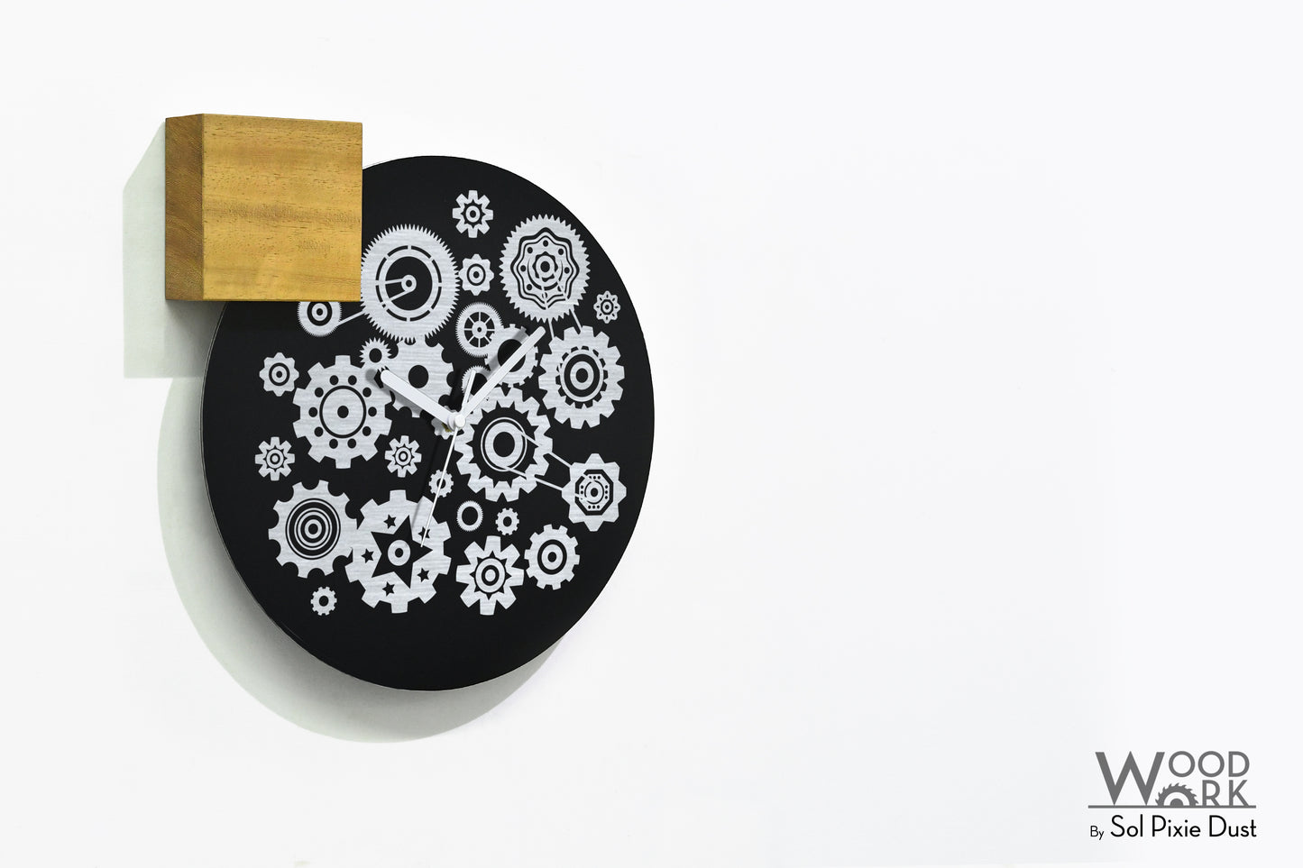 Modern Black Aluminum with Solid Iroko Wood Wall Clock