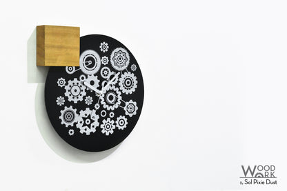 Modern Black Aluminum with Solid Iroko Wood Wall Clock